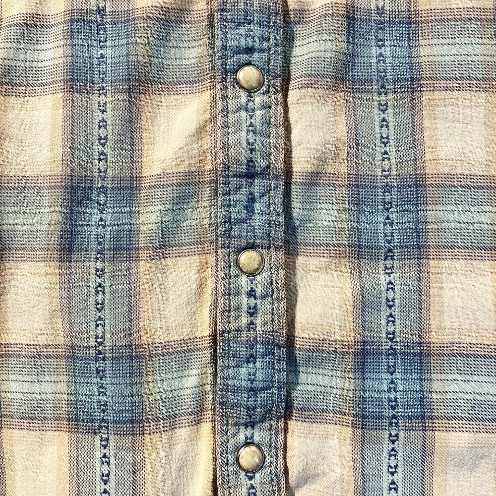 Lucky Brand Distinctive Western Sportswear Vintage Blue Plaid Pearl Snap Shirt - Picture 5 of 8